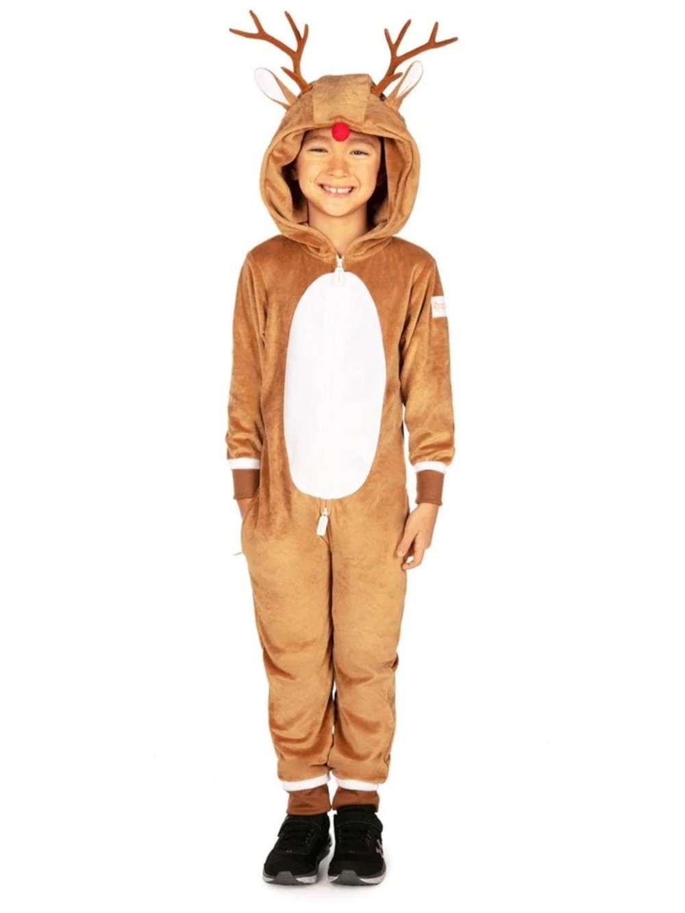 Tipsy Elves Kids Brown Reindeer Onesie with Hood and Antlers